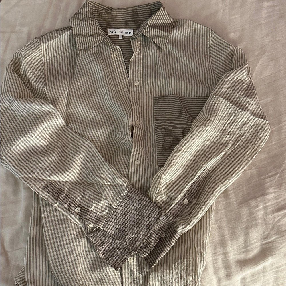 Zara Women’s Casual Striped Shirt - Beige and White